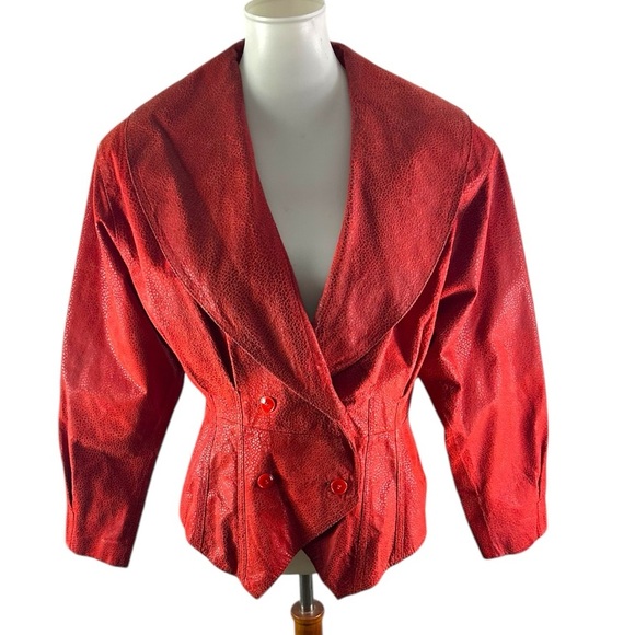 Winlit Vintage Leather Snake Texture Red Jacket Size Large - Picture 1 of 11